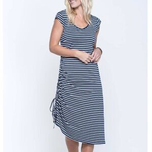Toad&Co Muse Dress Navy White striped dress Size S T-shirt stretchy comfy casual